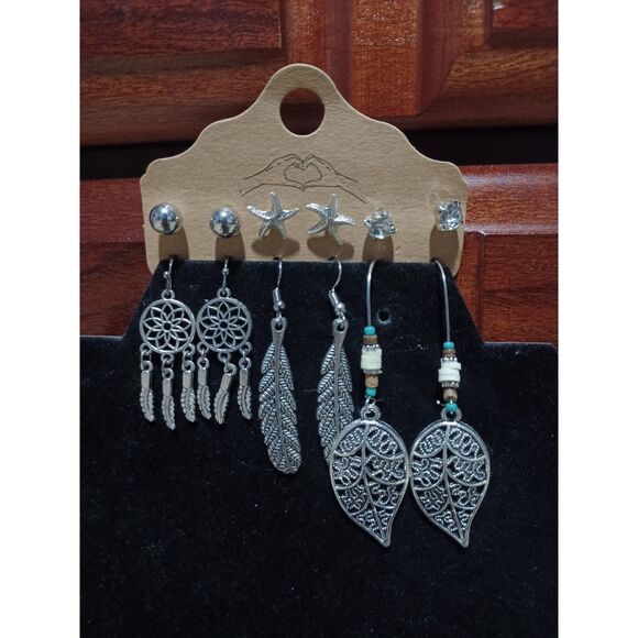 Source Unknown Jewelry - 6 Pairs of Boho Silver-Toned Earrings